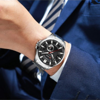 Сребрист стоманен бизнес часовник - "Haderslev" (005), снимка 2 - Мъжки - 44668658