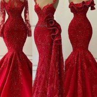 Луксозна бална рокля тип Русалка в червено, снимка 1 - Рокли - 40621843