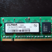 Elpida 1gb 2rx16 Ddr2 Pc2-6400s-666 Laptop RAM, снимка 1 - RAM памет - 36368661