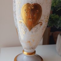 Изящна двуцветна ваза с 24 каратово злато.Vases for flowers Bohemia, снимка 3 - Вази - 40838253
