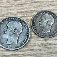 Лот 2+1 драхми 1911г, Гърция - сребърни монети, снимка 4 - Нумизматика и бонистика - 40562924