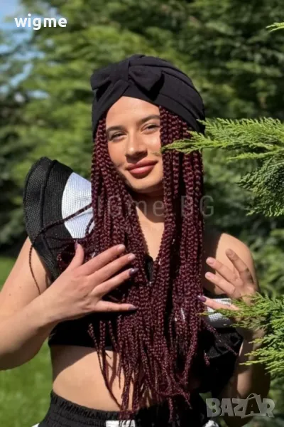 НОВА дълга на плитки тъмно червена лейс фронт перука Манди, снимка 1