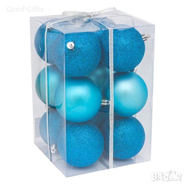 12 броя Комплект Сини коледни топки, 8см, снимка 1