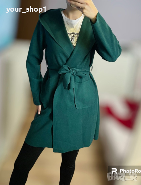 Тънко палто с качулка маслено зелено  , снимка 1