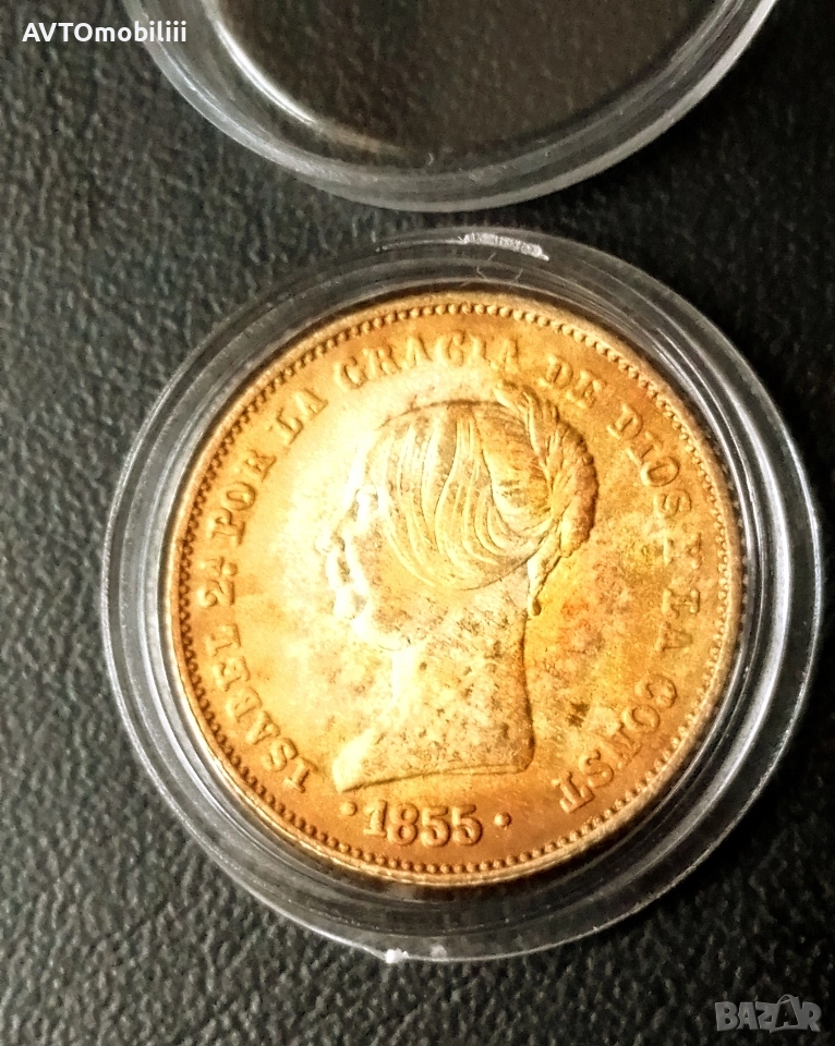 Позлатена испанска монета в капсула, снимка 1
