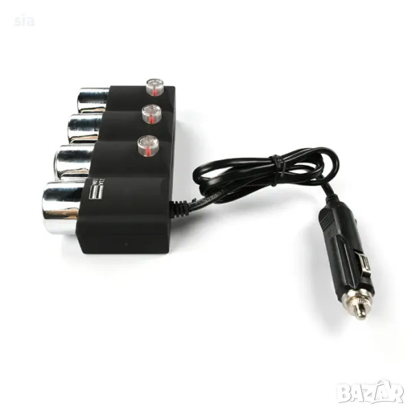 Разклонител за запалка  с 3 гнезда и 2 USB, снимка 1