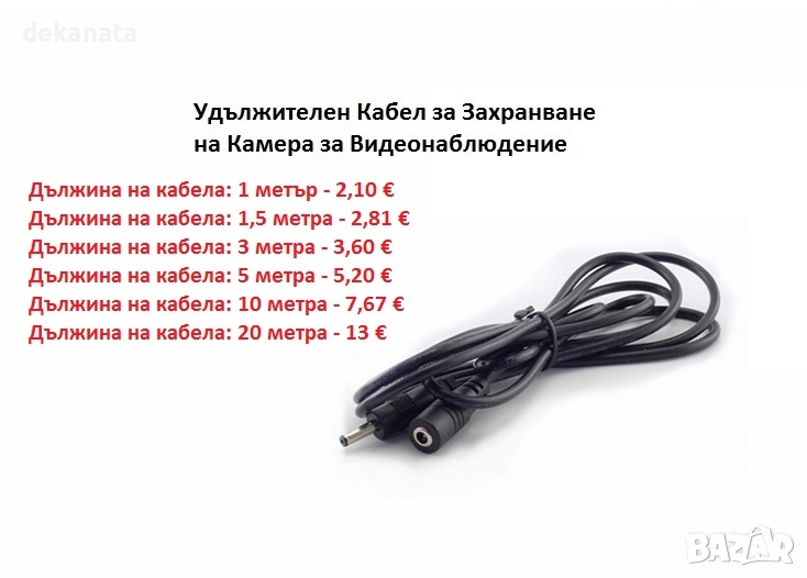 Удължителен Кабел за Видеонаблюдение Захранващ Удължаващ Кабел за Захранване на Камера, снимка 1