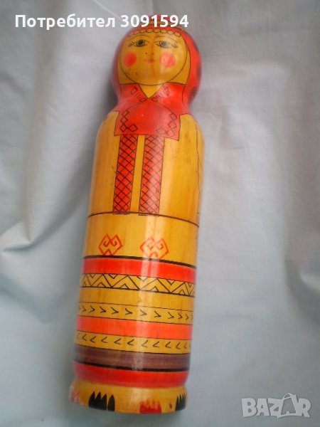 Винтидж СССР, съветска руска мамтрьошка, дървена гнездяща кукла, поставка за бутилка водка, снимка 1