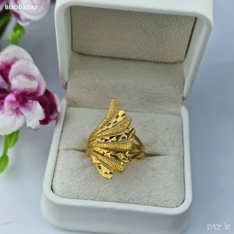 регулиращ се дубайски пръстен от медицинска стомана с 18 карата златно покритие, снимка 1