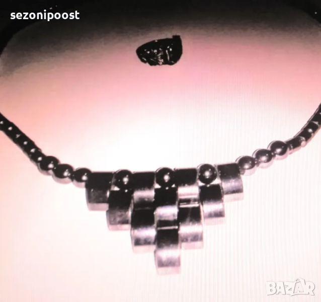 💜Дамски стилен комплект пръстен и колие в черно от сребро и хематит💜, снимка 1