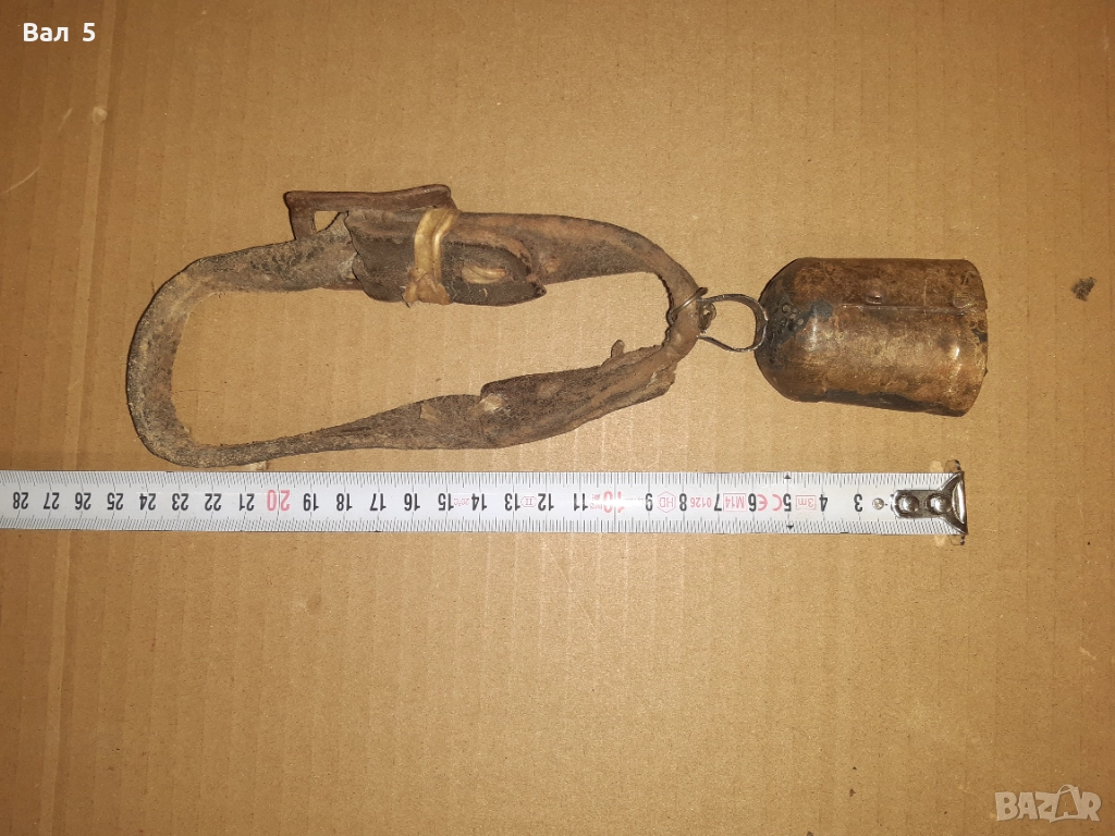 Старо звънче със стара кожена каишка , звънец, снимка 1