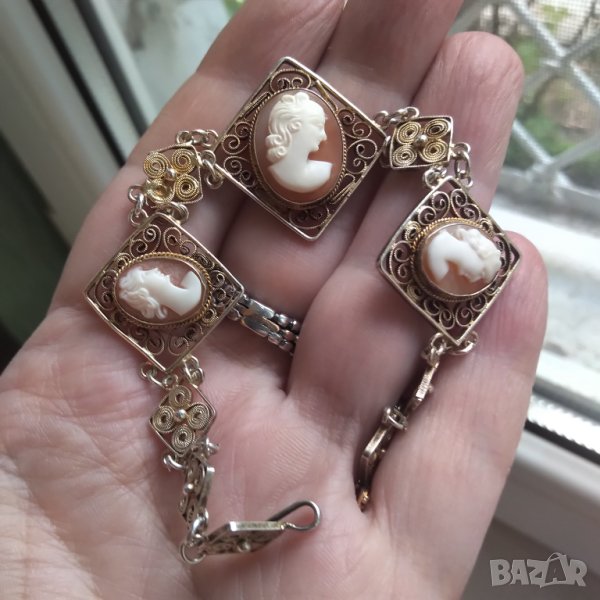 ГЕМЕ КАМЕЯ Антикварна сребърна позлатена  гривна НАМАЛЕНА  , снимка 1