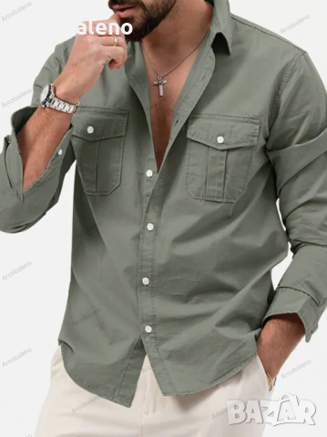 Нова мъжка горна риза с много джобове и дълги ръкави, 5цвята , снимка 13 - Ризи - 44840632