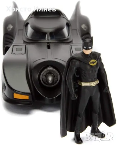 Метална количка кола Батмобил с фигура Батман 1:24 Batman Batmobile 1989г, снимка 7 - Коли, камиони, мотори, писти - 49555187