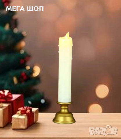 LED свещ със златиста основа и реалистичен пламък, снимка 2 - Други - 52587254