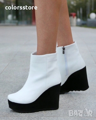 Боти на платформа - бяла кожа с черно ходило - BNP1