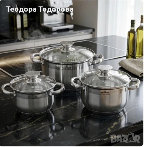 Комплект тенджери Maxmark от неръждаема стомана – 6 части с многослойно дъно