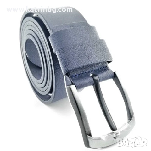 Мъжки колан естествена кожа в синьо класическа катарама, снимка 2 - Колани - 51642996