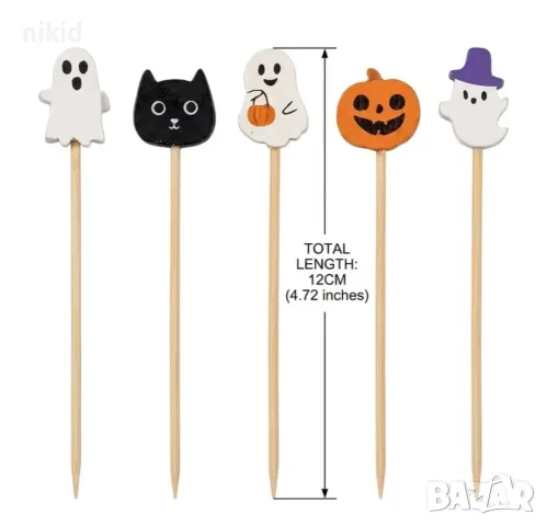 25 бр Хелоуин Halloween духче тиква дървени топери за хапки мъфини кексчета декор парти, снимка 2 - Други - 56145955