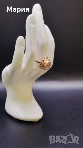 Златен пръстен 583 с естествен камък - винтидж, снимка 15 - Пръстени - 53735965