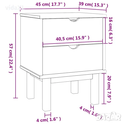 vidaXL Нощно шкафче OTTA, 45x39x57 см, борово дърво масив, снимка 6 - Врати за баня - 56147234