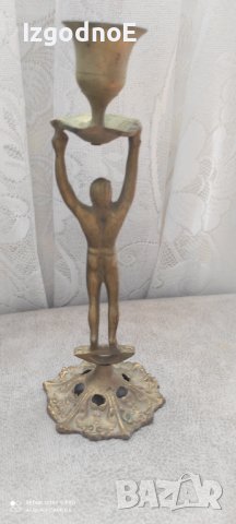 Стар метален свещник човешка фигура , снимка 3 - Други ценни предмети - 42242819