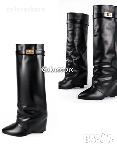 Ботуши на платформа - черна кожа - K-40