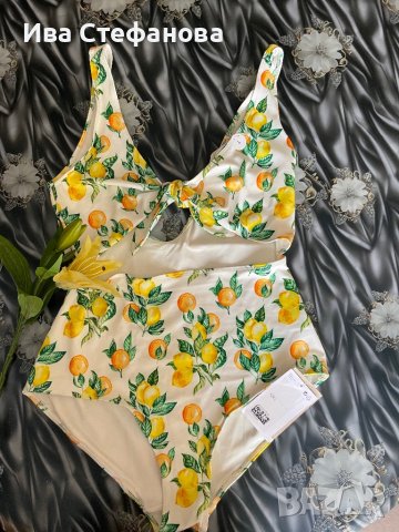 Нов цял бързосъхнещ бански костюм етикет хигиенна лепенка принт лимони лимон wow 😮 , снимка 13 - Бански костюми - 41322844