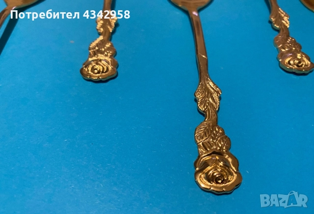 Винтидж.Позлатен ( 20 к) комплект за десерти. 1960 г. , снимка 4 - Антикварни и старинни предмети - 52899484