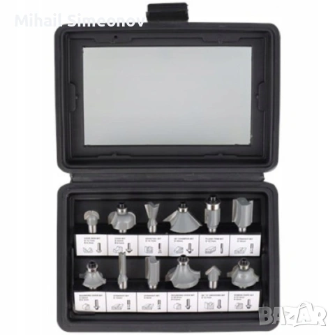 Комплект 12 фрезови глави, Werckmann, Кутия, За дърво, Черни