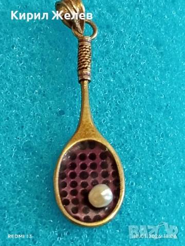 Сребърен медальон във формата на тенис ракета с Перла красив подарък за спортисти 52556, снимка 6 - Колиета, медальони, синджири - 53051765