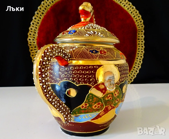 Кана японски порцелан Satsuma,Дракон,злато,500 мл. , снимка 5 - Антикварни и старинни предмети - 51644983