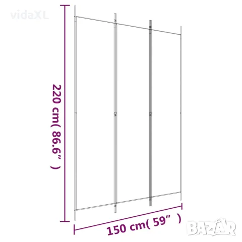 vidaXL Параван за стая, 3 панела, бял, 150x220 см, плат, снимка 8 - Паравани - 56147255