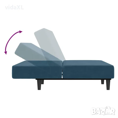 vidaXL 2-местно разтегателно канапе, синьо, кадифе, снимка 7 - Дивани и мека мебел - 56147383
