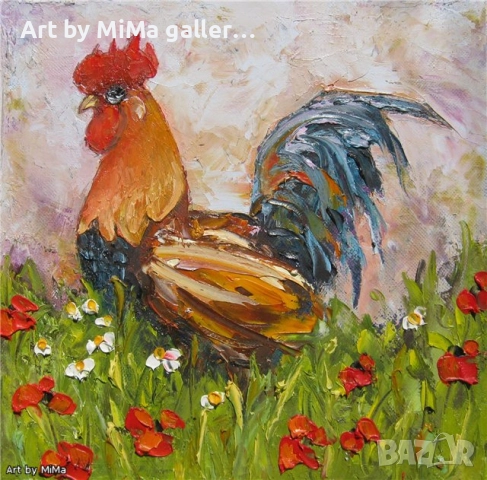 > Петел, петли, петлета, rooster - Мима / Art by MiMa, paintings, снимка 5 - Картини - 35228156