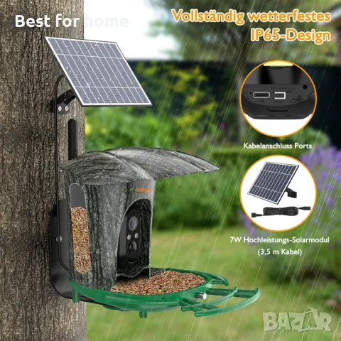Инсталация за наблюдение на птици Lollyes Bird Feeder с камера и хранилка, снимка 3 - За птици - 48674934