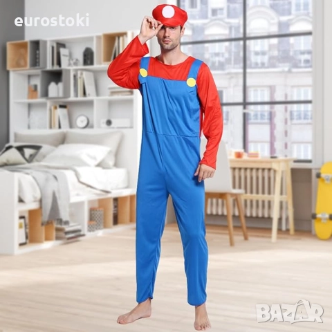Костюм на Super Mario, за възрастни, 4 части, комплект за Марио съдържа гащеризон ключодържател, снимка 5 - Костюми - 52136218