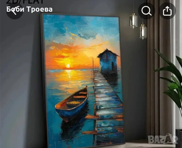 Модернистична картина-Морски Къщичен Залез с Ярки Мечтани Цветове,, снимка 3 - Картини - 53023664