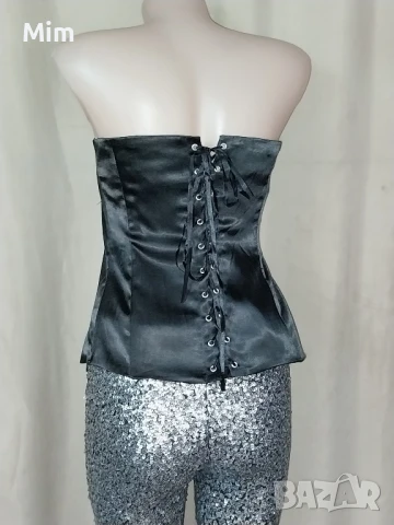 b.p.c. 40 Черен сатенен корсет с камъни, снимка 5 - Корсети, бюстиета, топове - 50453093