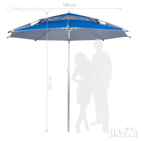 Плажен чадър Muhler – Широка сянка, пълна защита и интелигентен комфорт, снимка 3 - Градински мебели, декорация  - 49868188