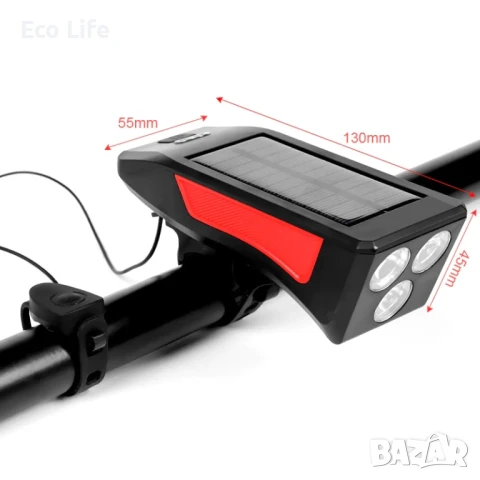 Фар за велосипед с клаксон, 2200 mAh Powerbank и соларно зареждане, снимка 14 - Велосипеди - 50779767