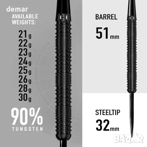 Комплект дартс с накрайник от 90% волфрамова стомана Harrows Calibre, комплект от 16 бр., черни, снимка 3 - Други спортове - 47320314