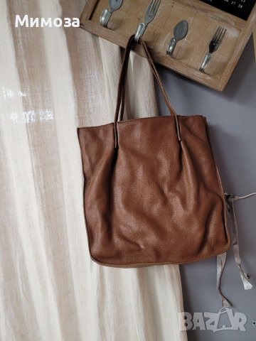 Естествена кожа голяма кафява чанта,тип торба, снимка 9 - Чанти - 41310791