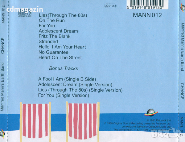 Компакт дискове CD Manfred Mann's Earth Band – Chance, снимка 2 - CD дискове - 36333185