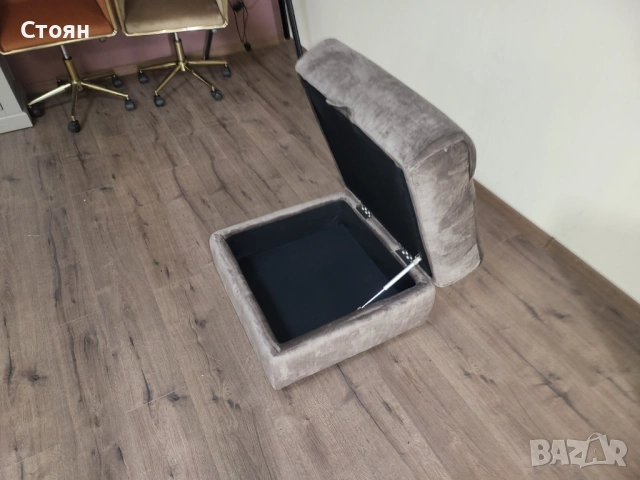 Кафява табуретка от плат с функция ракла, снимка 3 - Дивани и мека мебел - 53803467