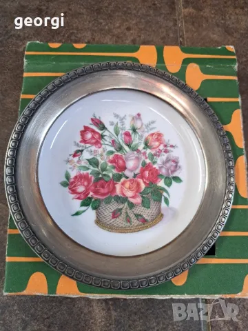 декоративна немска порцеланова чиния Kaiser с метален обков   22/5, снимка 8 - Декорация за дома - 49235802