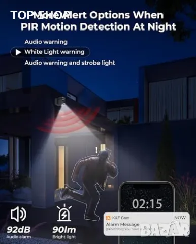 Нова K&F Concept 2K 3MP WiFi Сигурност Камера - Соларно Захранване, IP66, PTZ, снимка 7 - Аналогови камери - 49339191