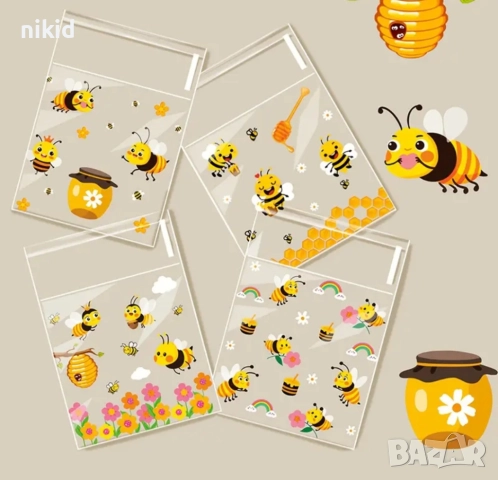 50 бр микс коледни прозрачни опаковъчни пликчета торбички за дребни сладки ръчна изработка, снимка 2 - Други - 52969294