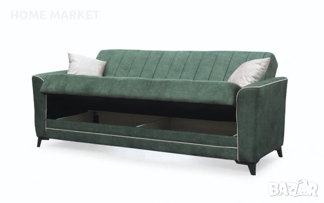 Диван 3-ка разтегателен с ракла MADRID 2 зелено/бежово   Материал -  дамаска / полиуретанова пяна / , снимка 3 - Дивани и мека мебел - 52741657