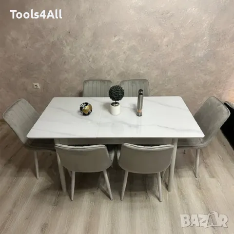 Трапезен Комплект разтегателна маса с 6 стола, снимка 2 - Маси - 48581173